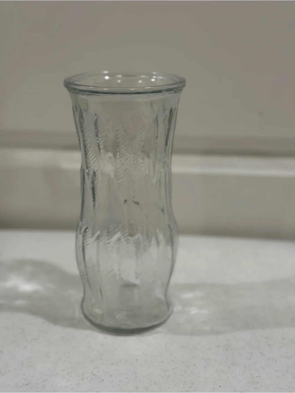 Clear Textured Glass Vase ~ Measurements 9”L x 4” W